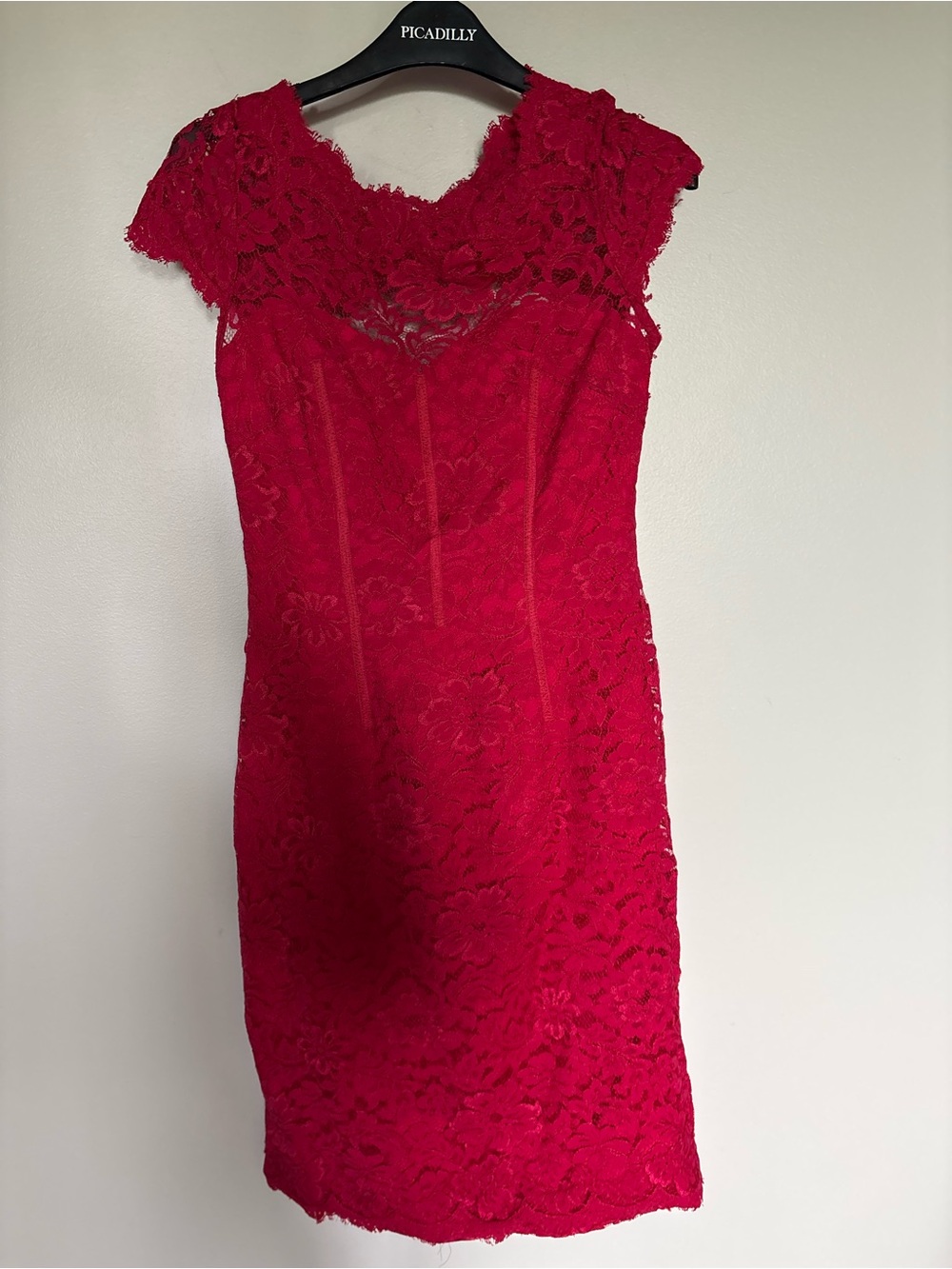 Monique Lhuillier Fuchsia Lace Midi Dress